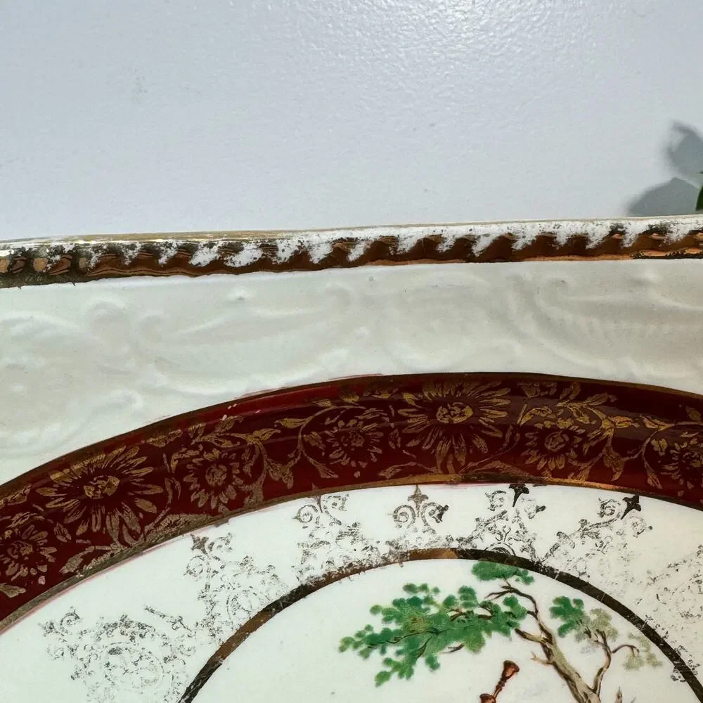 Vintage Atlas China Platter Steubenville Burgundy Gold Romantic Courting Oval